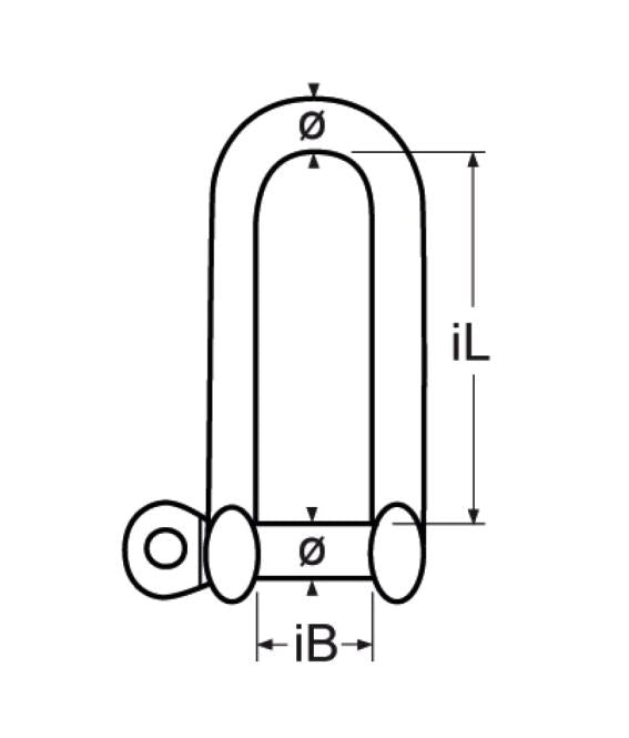 D shackle, long, AISI 316, 5 mm